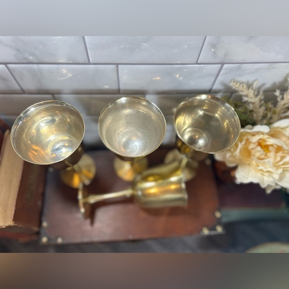 Set of 4 Vintage Brass Goblets Wine Glasses by Genin-Trudeau Made in Canada - Picture 4 of 8